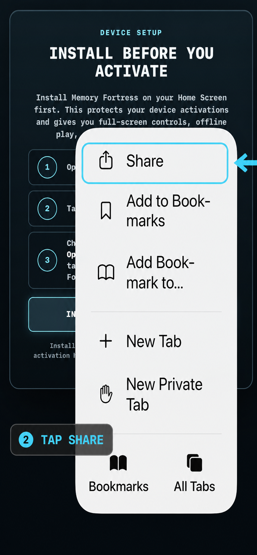 Step 2: Tap Share in the Safari menu.