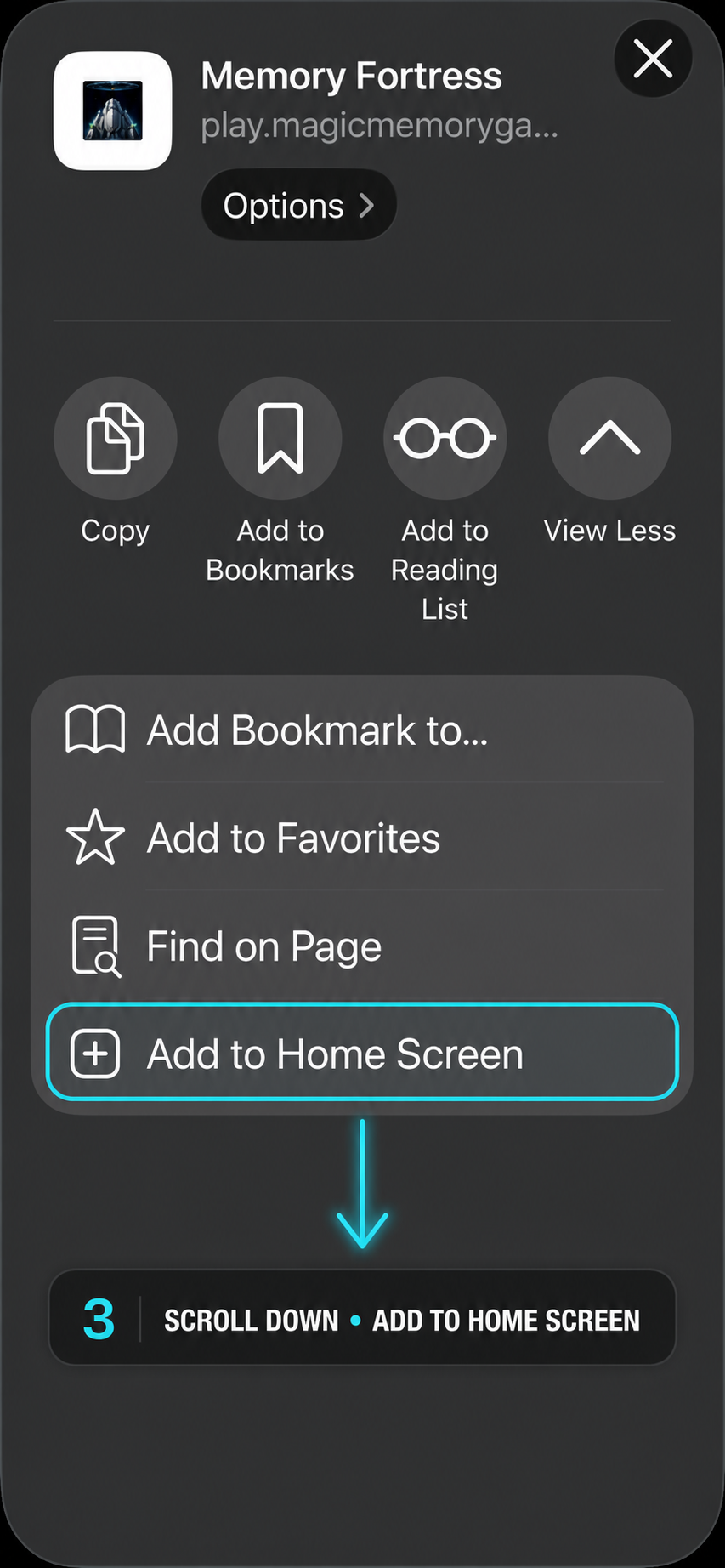 Step 3: Scroll down and choose Add to Home Screen.